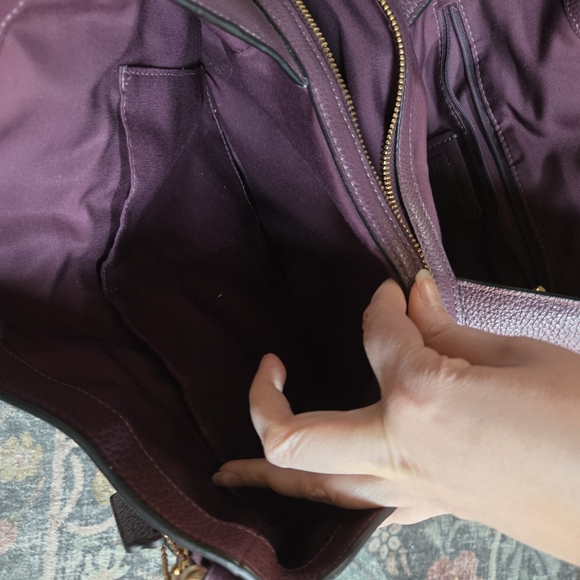 Coach Hallie Eggplant Purple Leather Women's Bag - Picture 9 of 12
